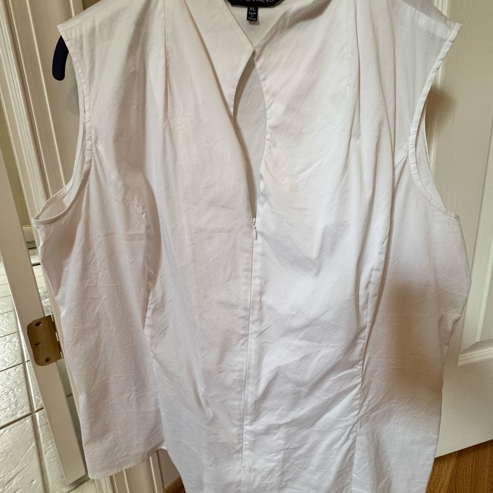 Ming Wang Cream Boxy Button Down Shirt with Mandarin Collar
